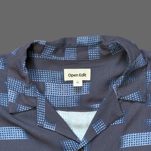 Opem Edit Relax Geo Pattern Camp Shirt Navy Ambient Stripe Size L NWT - Picture 5 of 7